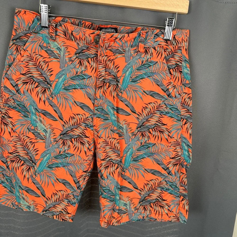 AussieBum Authentic Chino Shorts Mens 30 Orange Tropical Palm Leaf Print Stretch